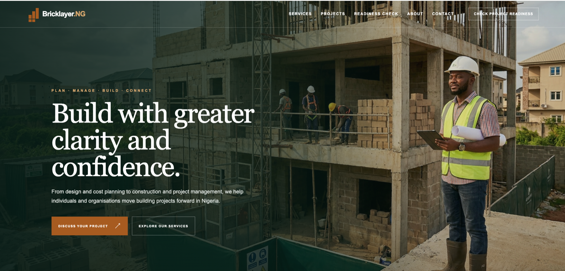 Bricklayer.NG construction website designed by Nalore Technologies