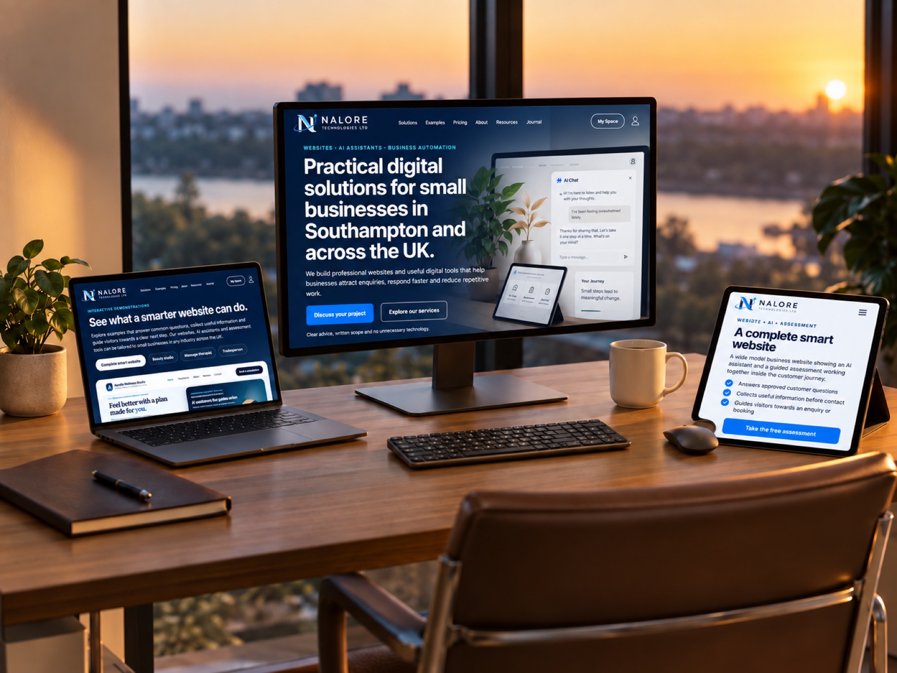 Responsive Nalore business website displayed across desktop, laptop and tablet screens
